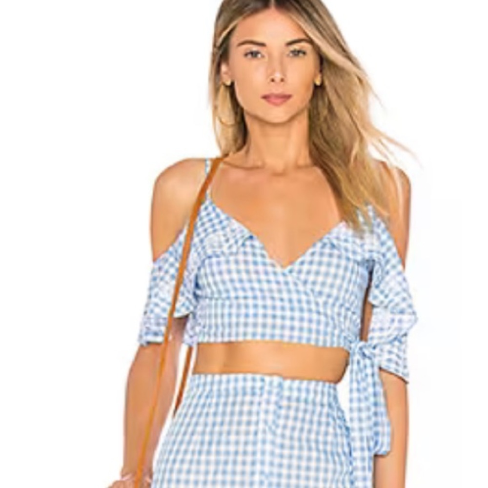Revolve tularosa tank Bran blue white checkered xs crop top